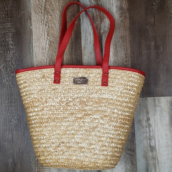 NWOT Laura Geller Beauty Red/Straw bag - Picture 1 of 8